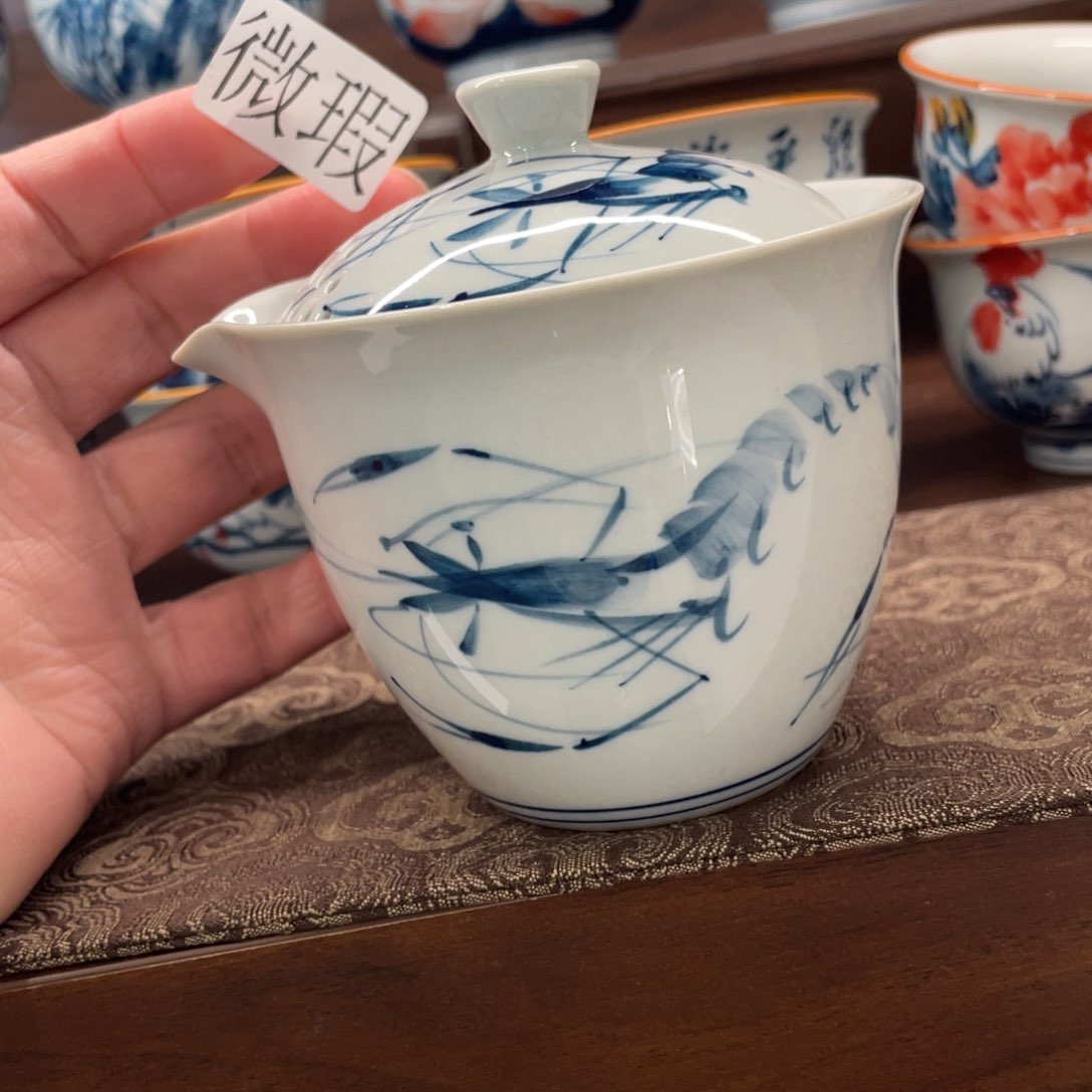 釉下手绘茶具微瑕