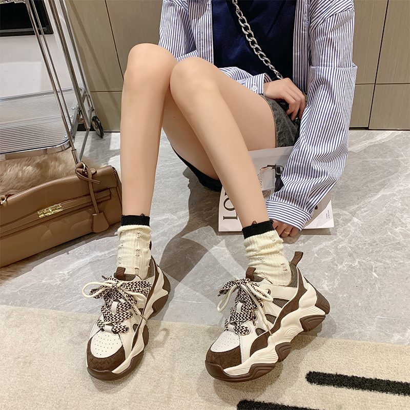 韩版牛皮加绒时尚百搭老爹鞋J7718