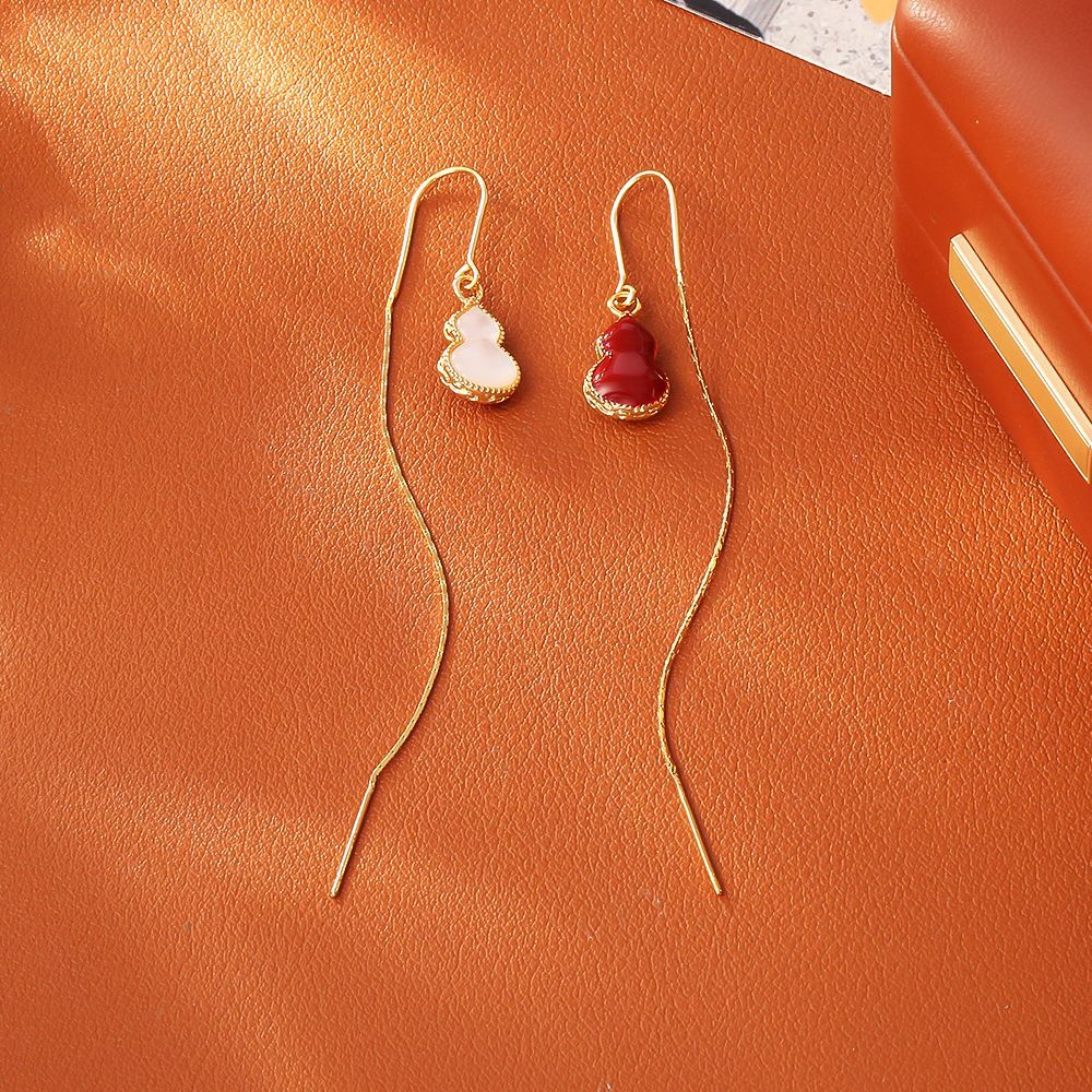 铜合金珐琅耳饰 双面葫芦耳线 简约时尚精致百搭高级感耳饰国风