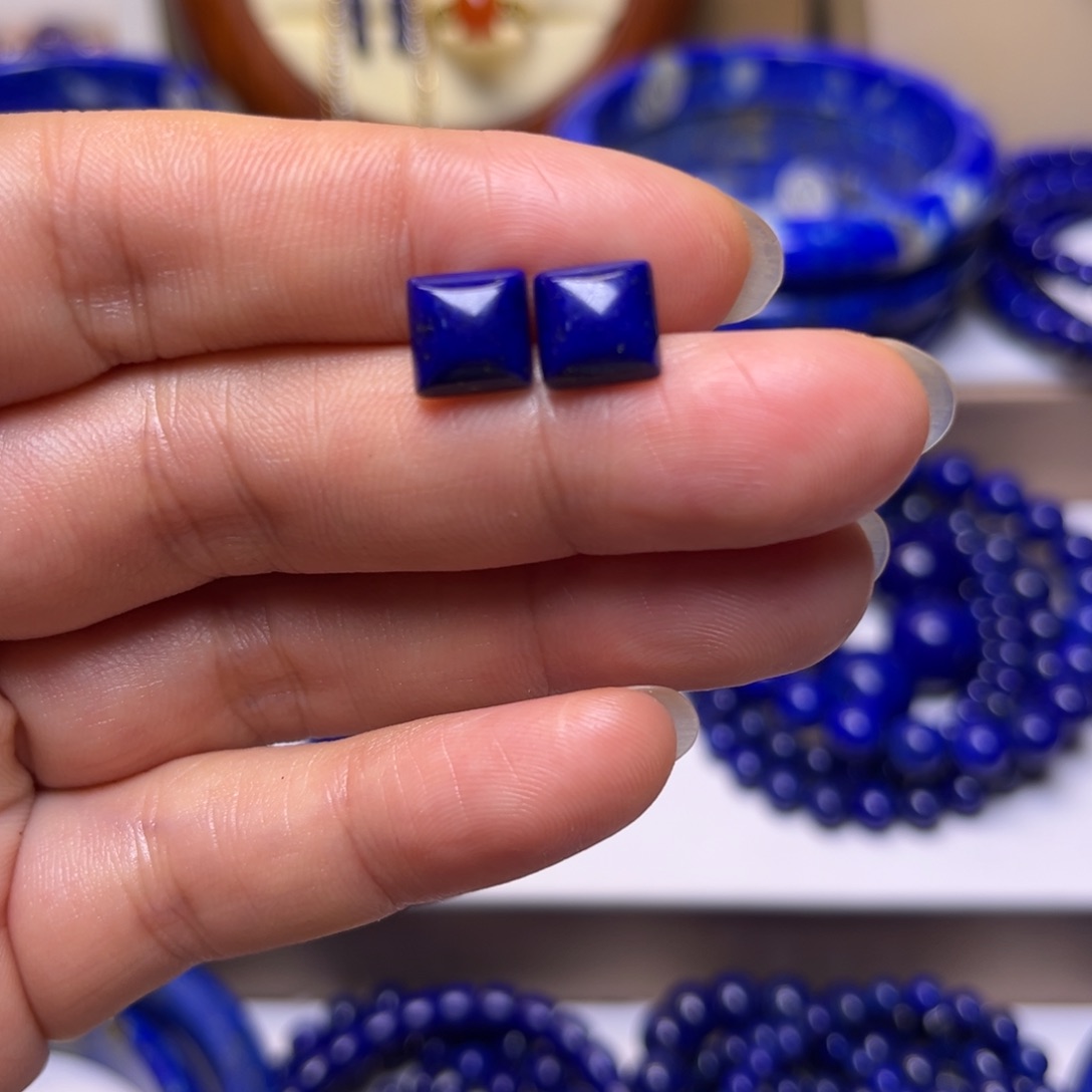 青金石未镶嵌耳钉方糖