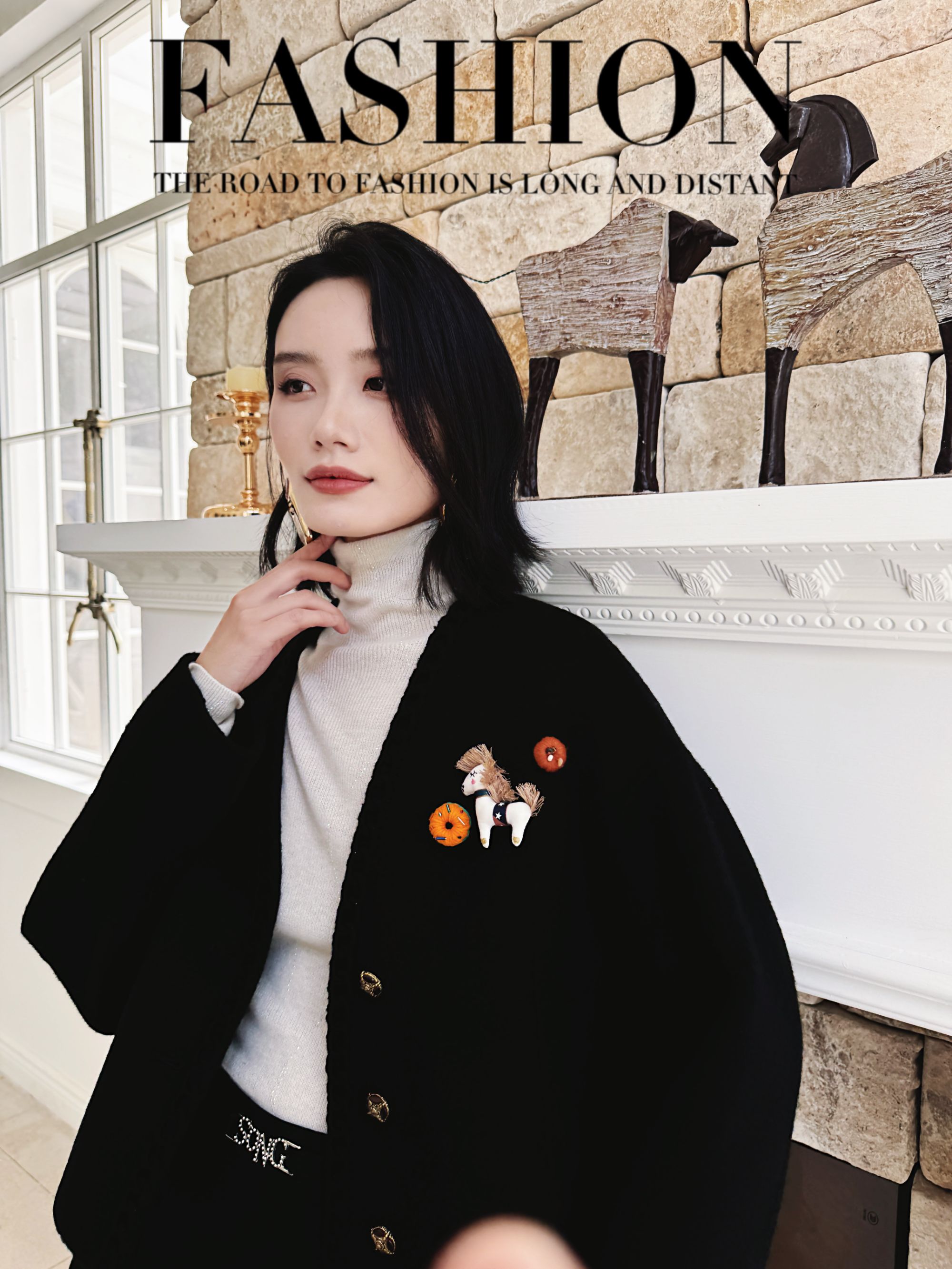 BAISI/百丝ABKN511411A0黑色大衣短款休闲百搭韩版毛呢冬季