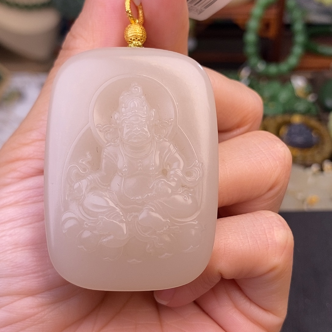 和田玉熟藕粉老料吊坠黄财神镯芯收藏清货价未镶嵌