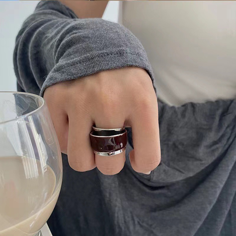 铜合金亚克力树脂戒指 红色金色指环个性ins焦糖色银色银戒时尚