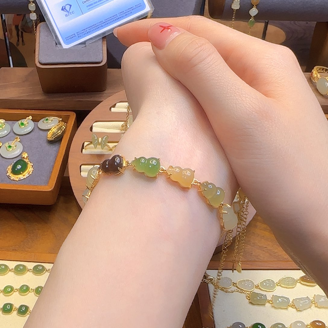 和田玉手链银S925镀金镶嵌