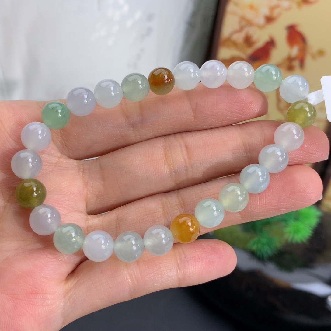 翡翠未镶嵌手串卡7.5冰胶多宝手串