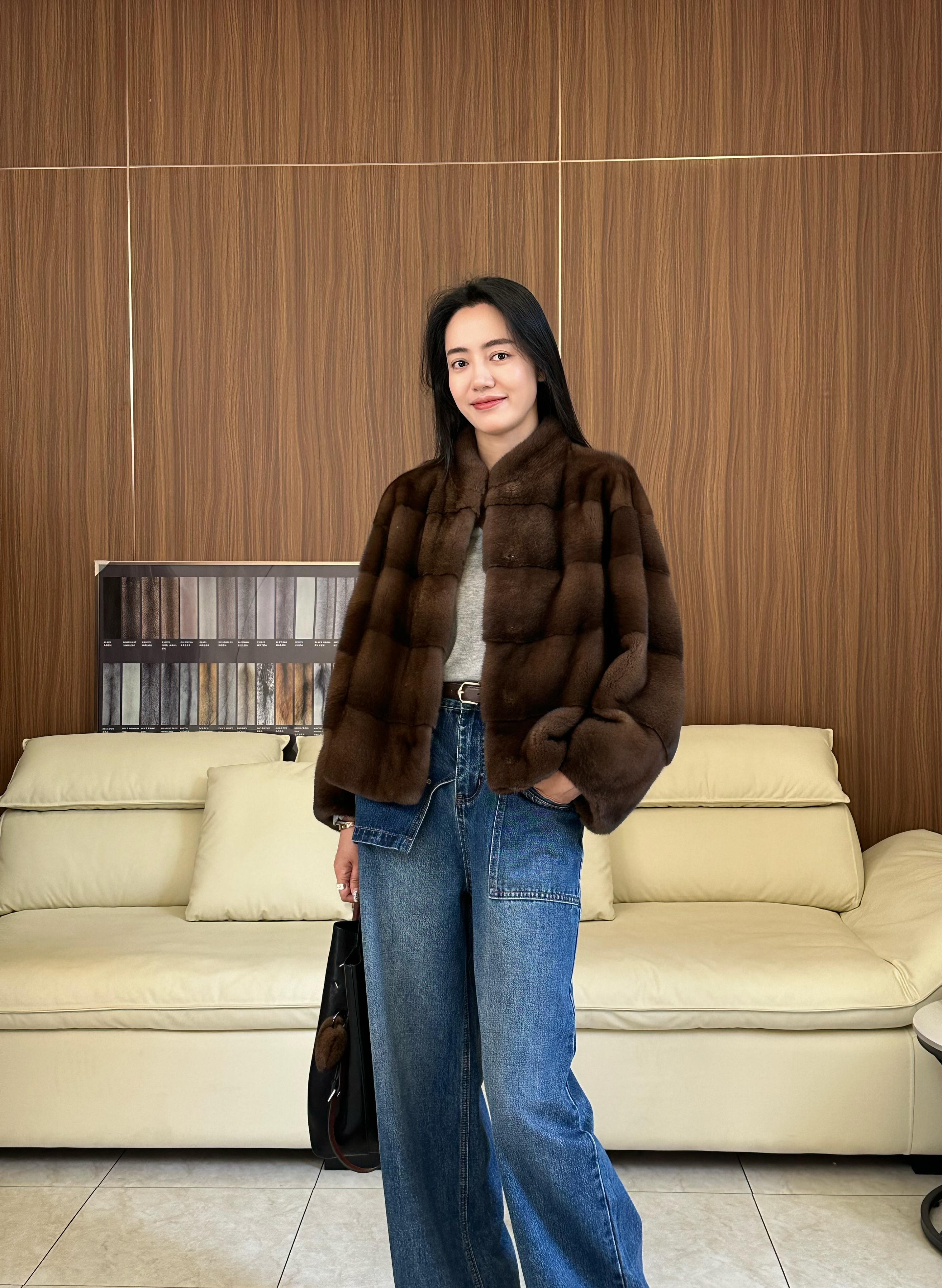 【珍妮皮草】进口水貂皮草天鹅绒紫金短二小母貂女士冬