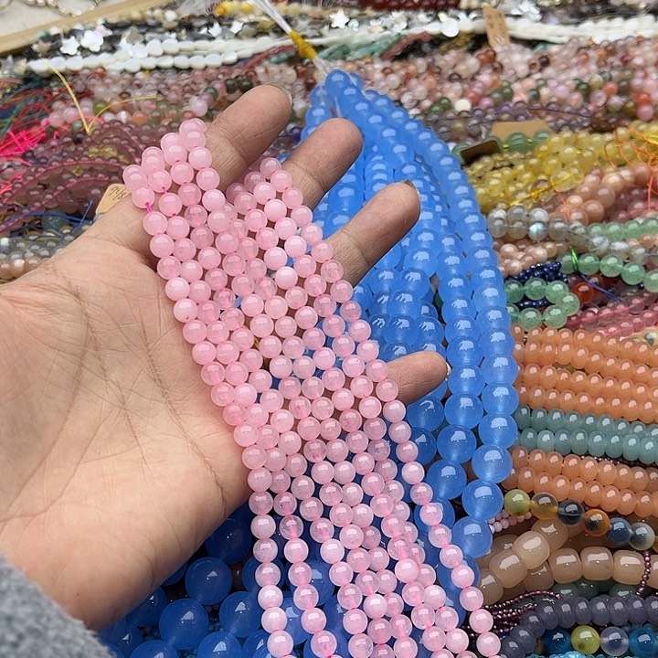 玛瑙/玉髓珠宝半成品未镶嵌2条6mm粉晶