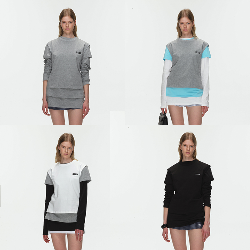 ECHOADE轻松俏皮随意叠穿LOGO点缀精致柔软利落正肩圆领三件套T恤