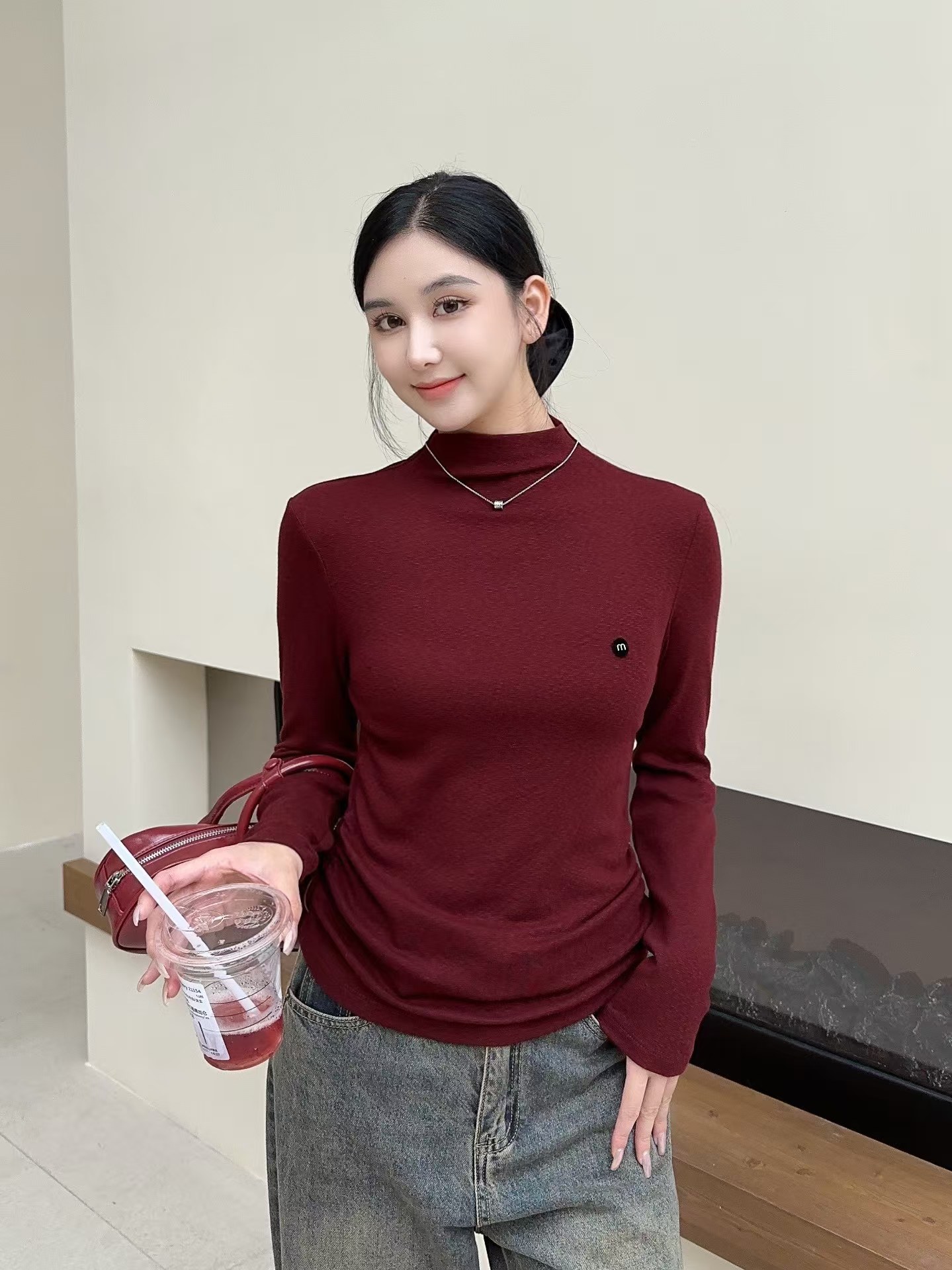 女士时尚半高领修身打底衫8960