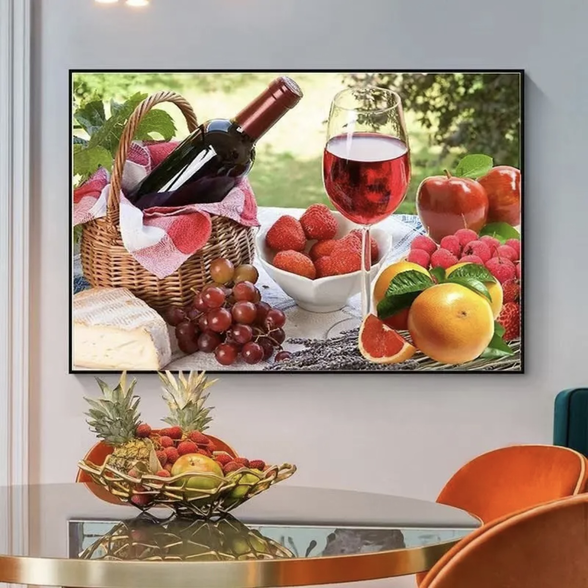 蒙娜丽莎十字绣红酒野餐大格60*80厘米棉线50色满绣客厅餐厅