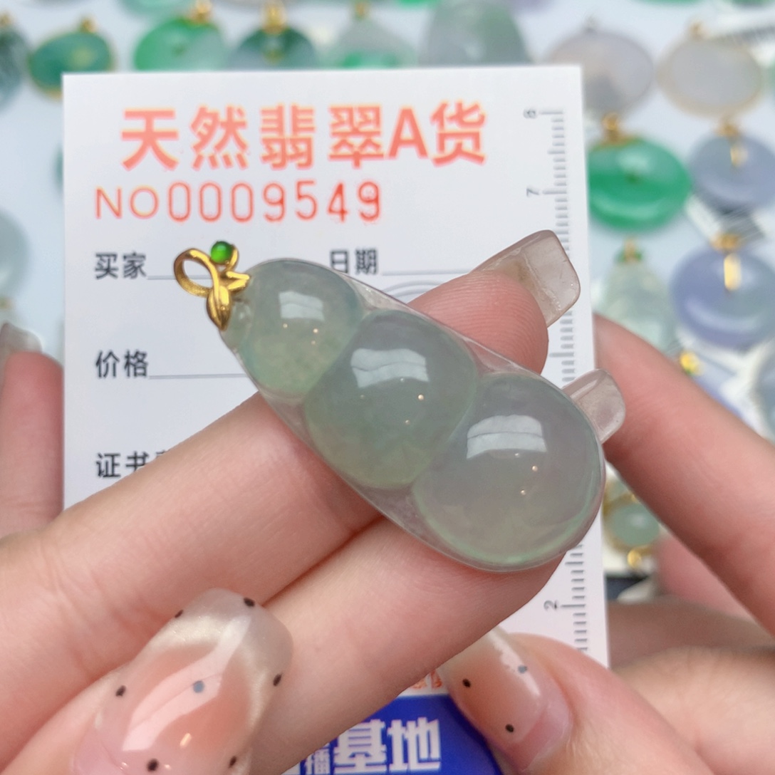 望***海翡翠18K金镶嵌颈饰豆子