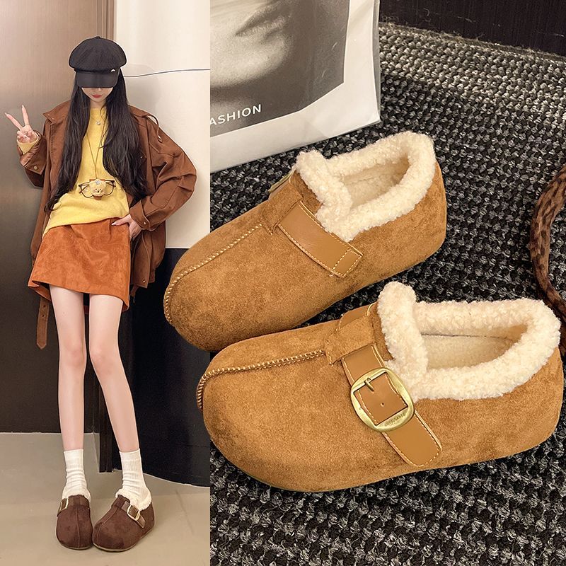 秋冬新款皮带扣毛绒封边加绒保暖勃肯休闲女鞋S885