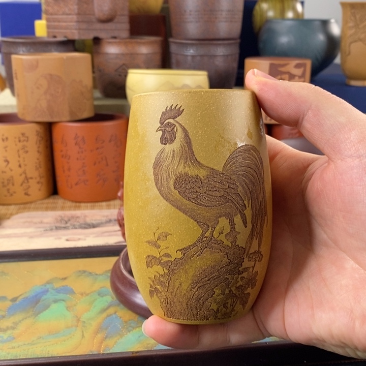 紫砂茶杯黄段公鸡杯