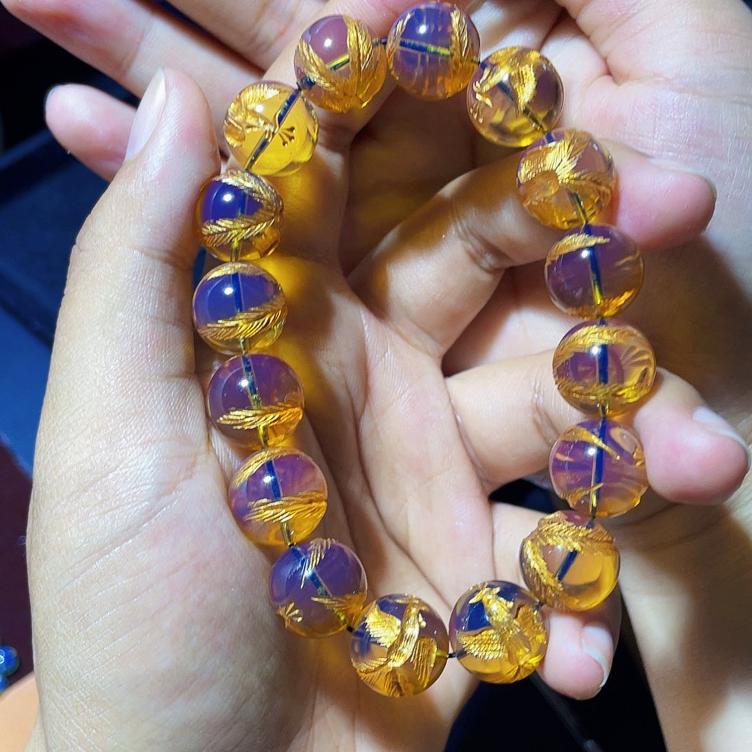 蓝珀裸石未镶嵌13凤珠手串