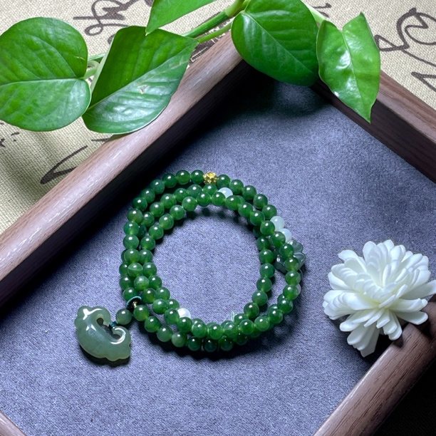 和田碧玉 如心如意碧玉如意锁多圈手链