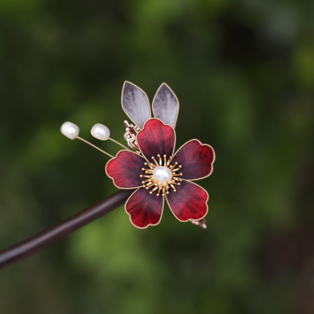 隐木【梅花】非遗桑蚕丝绒花边夹古风复古中国风手工