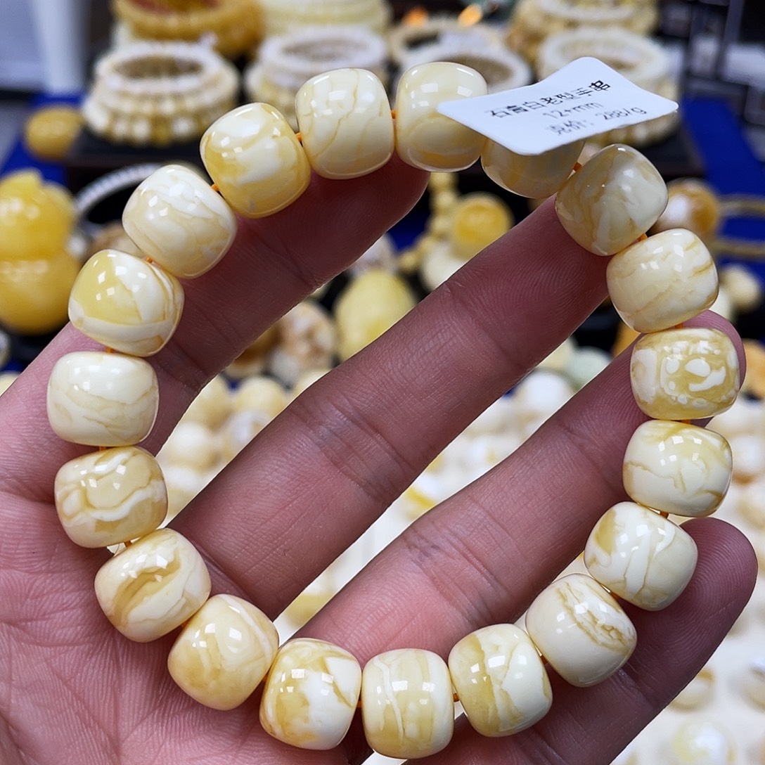 宝***哥琥珀未镶嵌珠宝奇石12.0mm【妖花虎皮石膏瓷白】老型