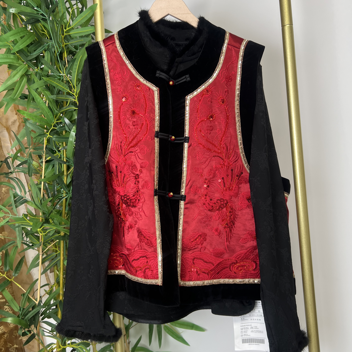 刺绣拼接中国风重工钉珠加薄面马夹