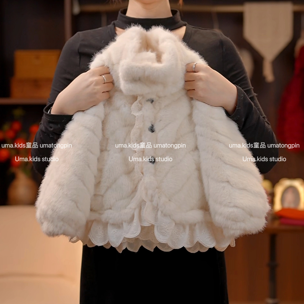 纯色冬季立领加绒加厚款普通外套女童毛领大衣短款