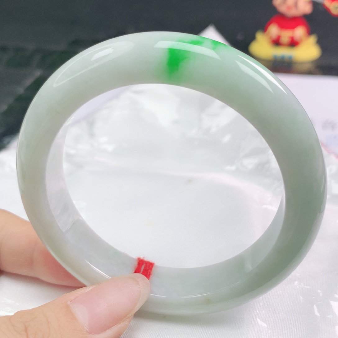 翡翠未镶嵌手镯翡翠57.6白底青飘阳绿正圈