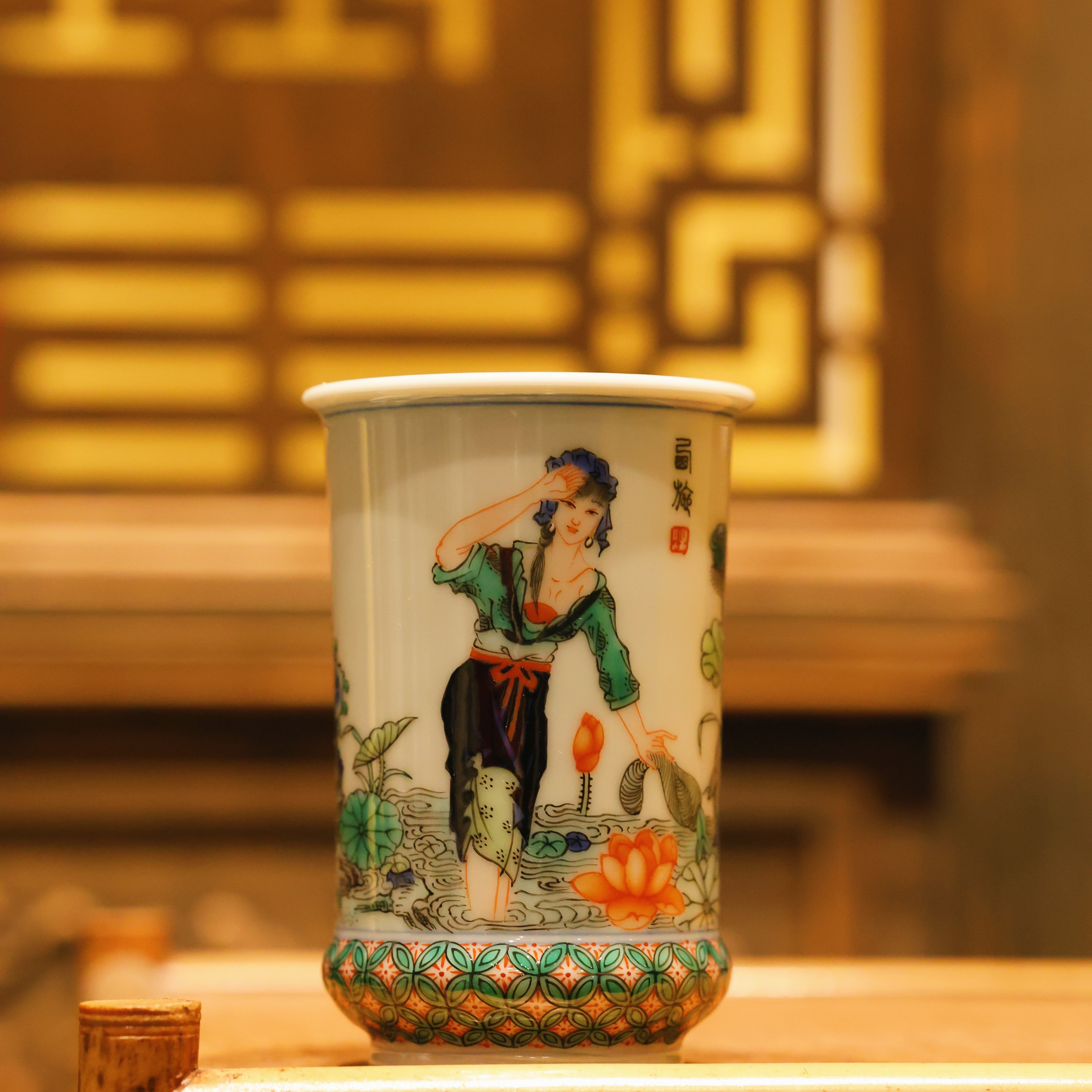 古阅和风·西施握手杯景德镇陶瓷纯手工手绘茶具茶器