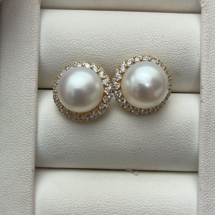 耳饰银S925镶嵌海水珍珠