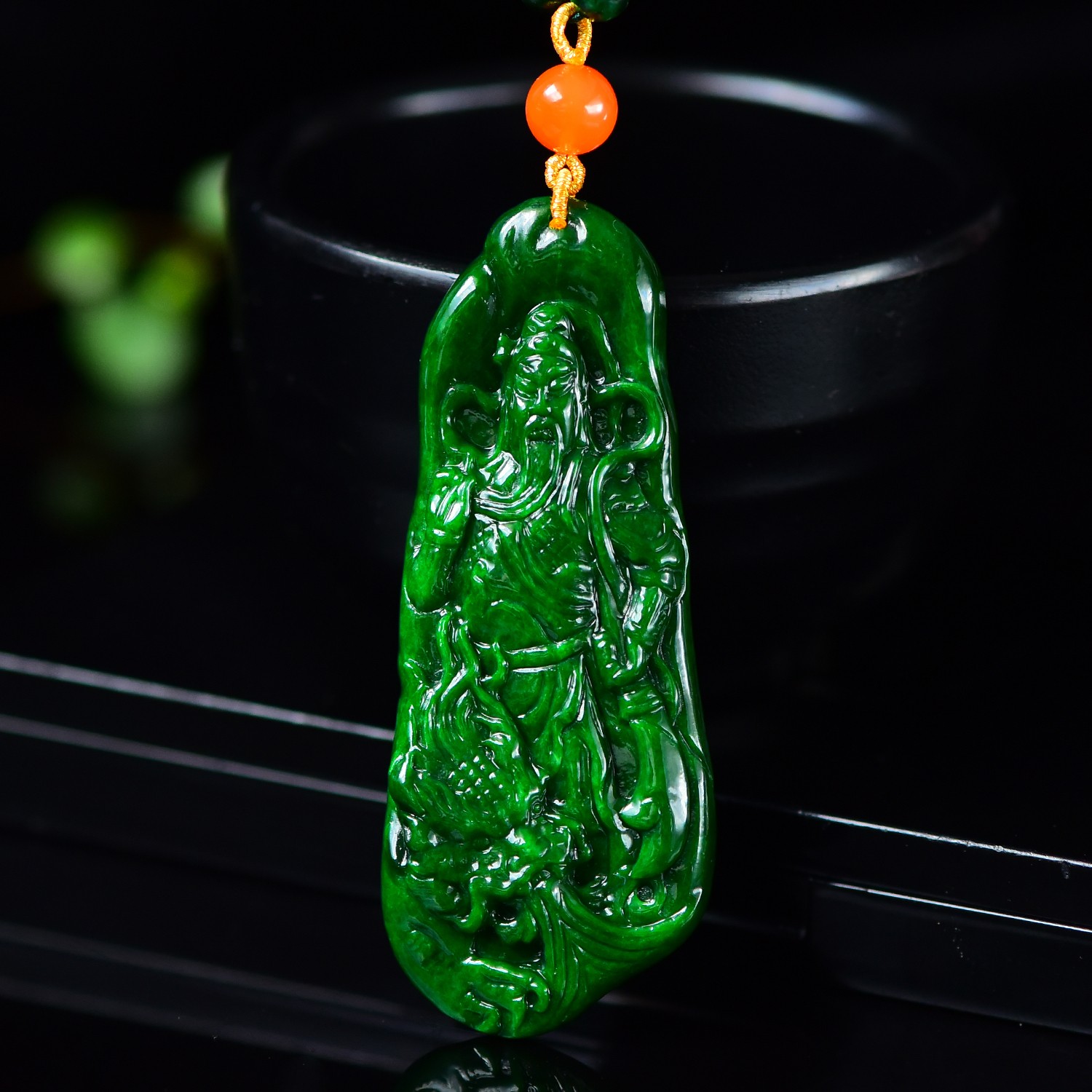 天然A货翡翠花青满辣色关二爷关公