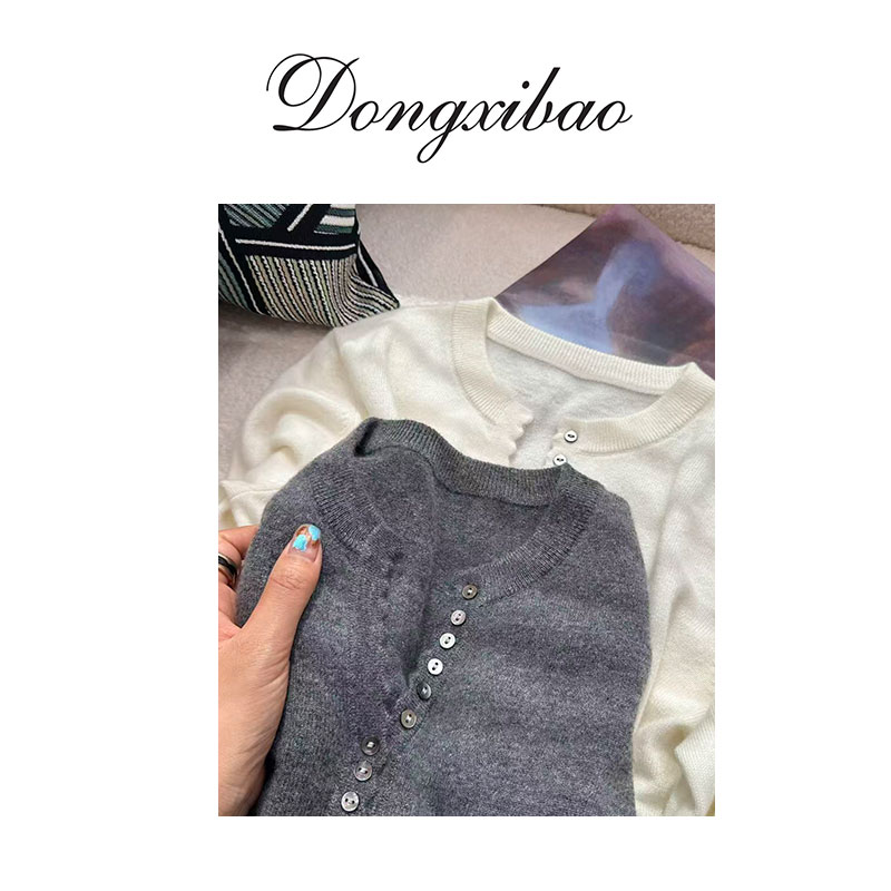 九【松弛感拉满】国奢纯羊绒贝壳扣半开领针织衫上衣