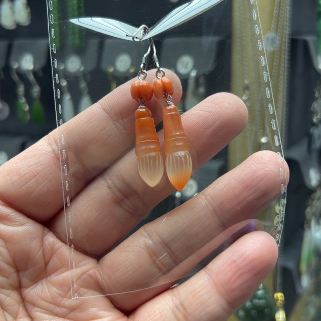 静***默南红玛瑙银S925镶嵌耳饰