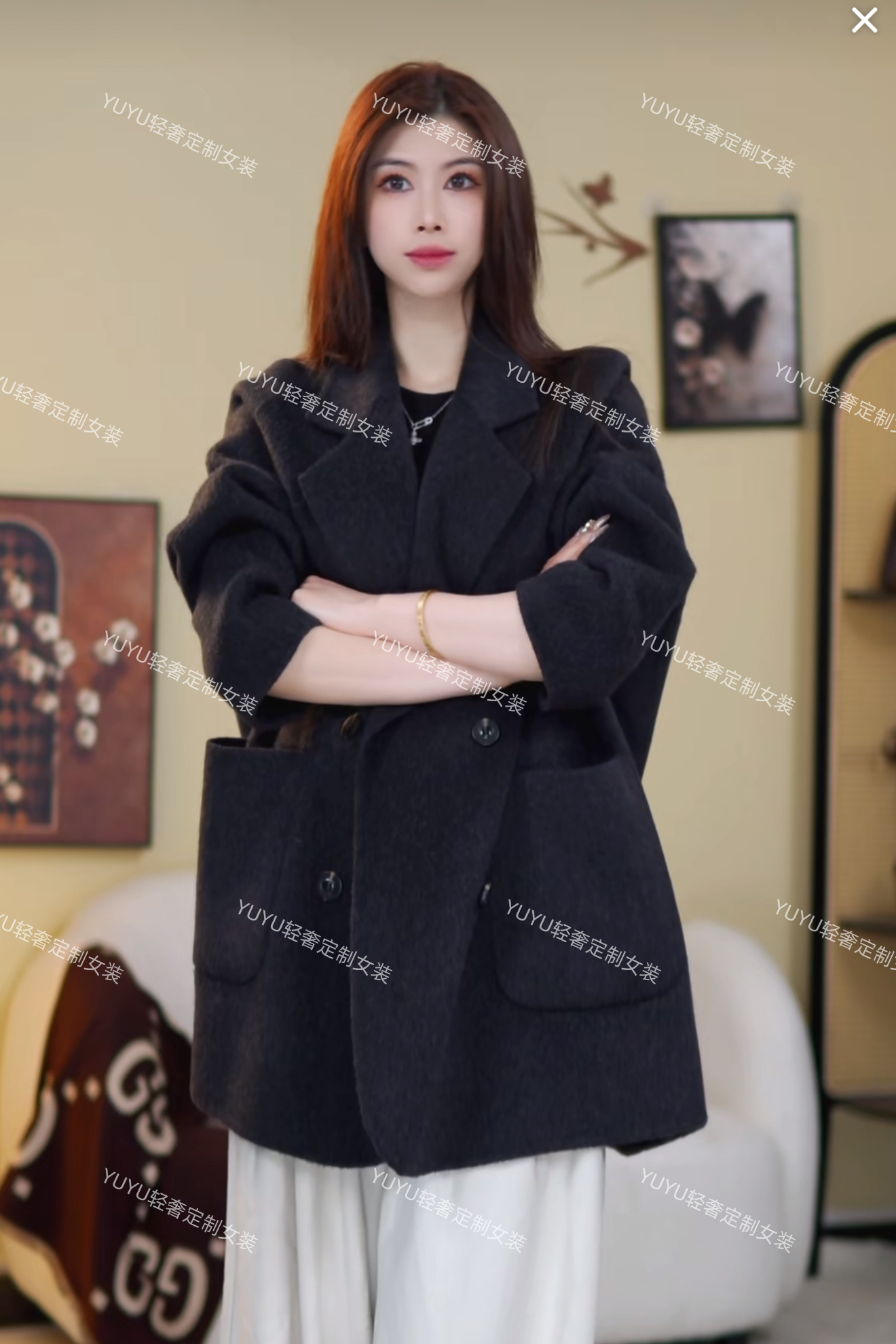 2528[港风休闲百搭】澳毛双面羊毛大衣早春新短款外套长毛西服装