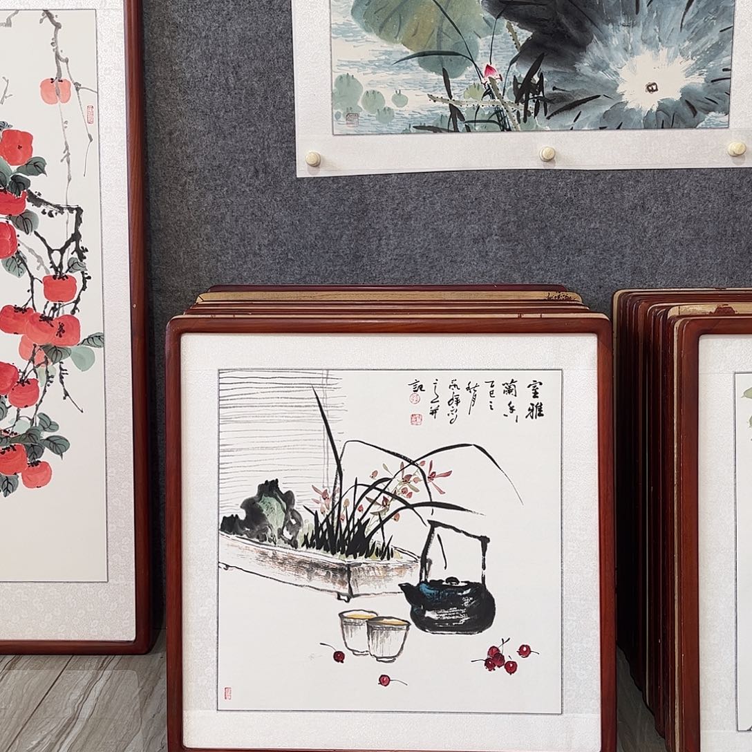 国画书画作品带框63×63