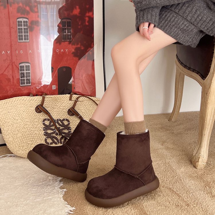 2025韩版冬季厚底雪地靴保暖平跟中帮时尚雪地靴靴子棉鞋时尚