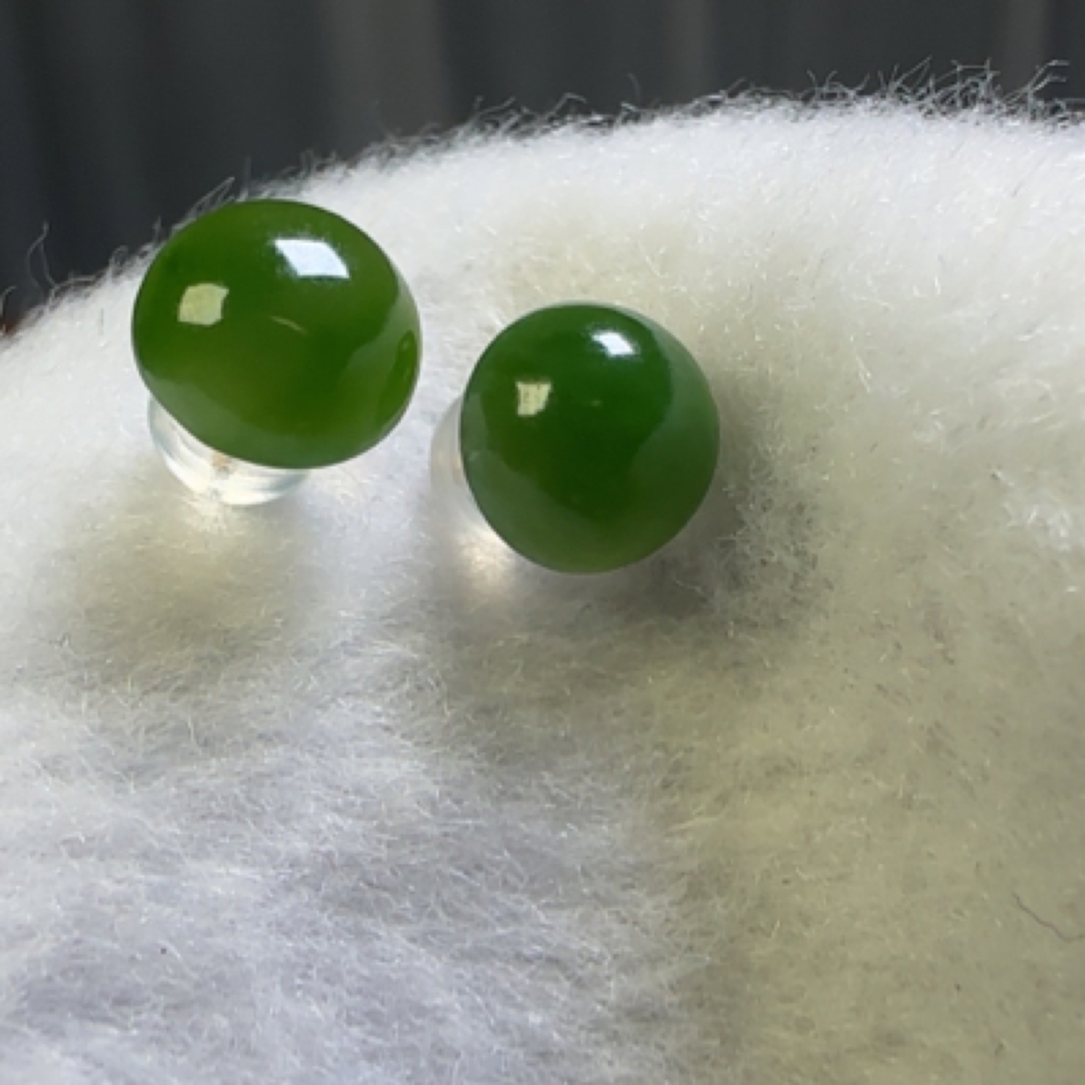 和田玉碧玉耳钉7.8mm18K金J