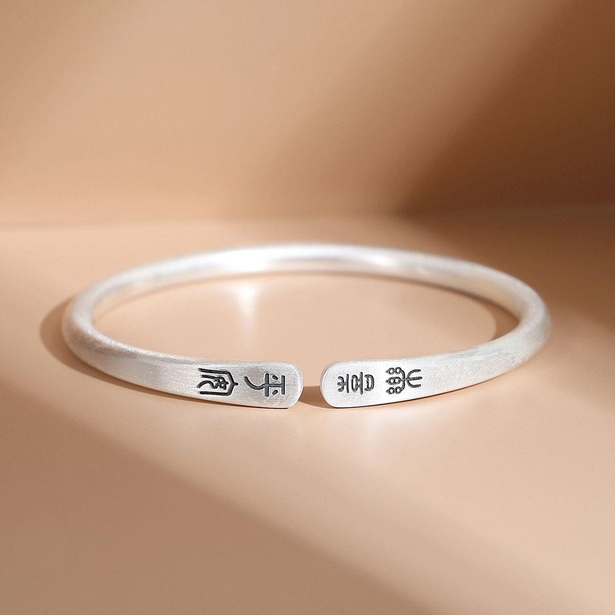 足银手镯 平安喜乐 复古实心磨砂传承中国风经典开口时尚古