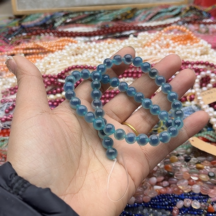 玛瑙/玉髓珠宝半成品未镶嵌一条8mm蓝糖心玛瑙