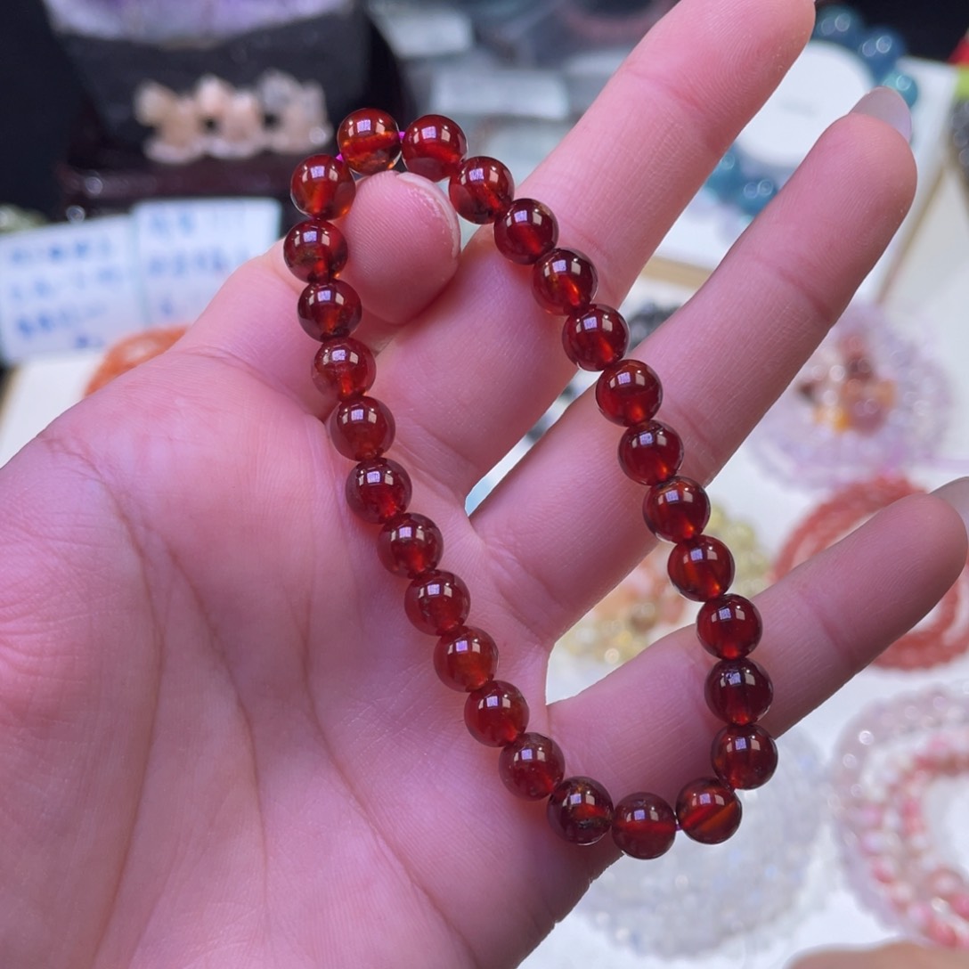 未镶嵌手链水晶哆*橙红石榴石6+