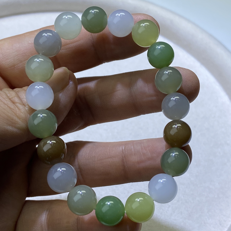 10mm和田玉彩色单圈多宝，冰底老料百搭设计款