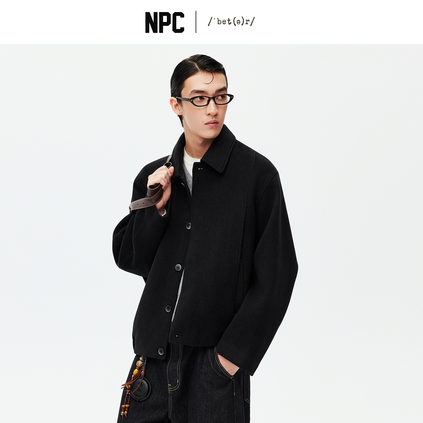 NPC潮牌绵羊毛翻领廓形毛呢夹克男轻奢短款毛呢大衣NP59WC05