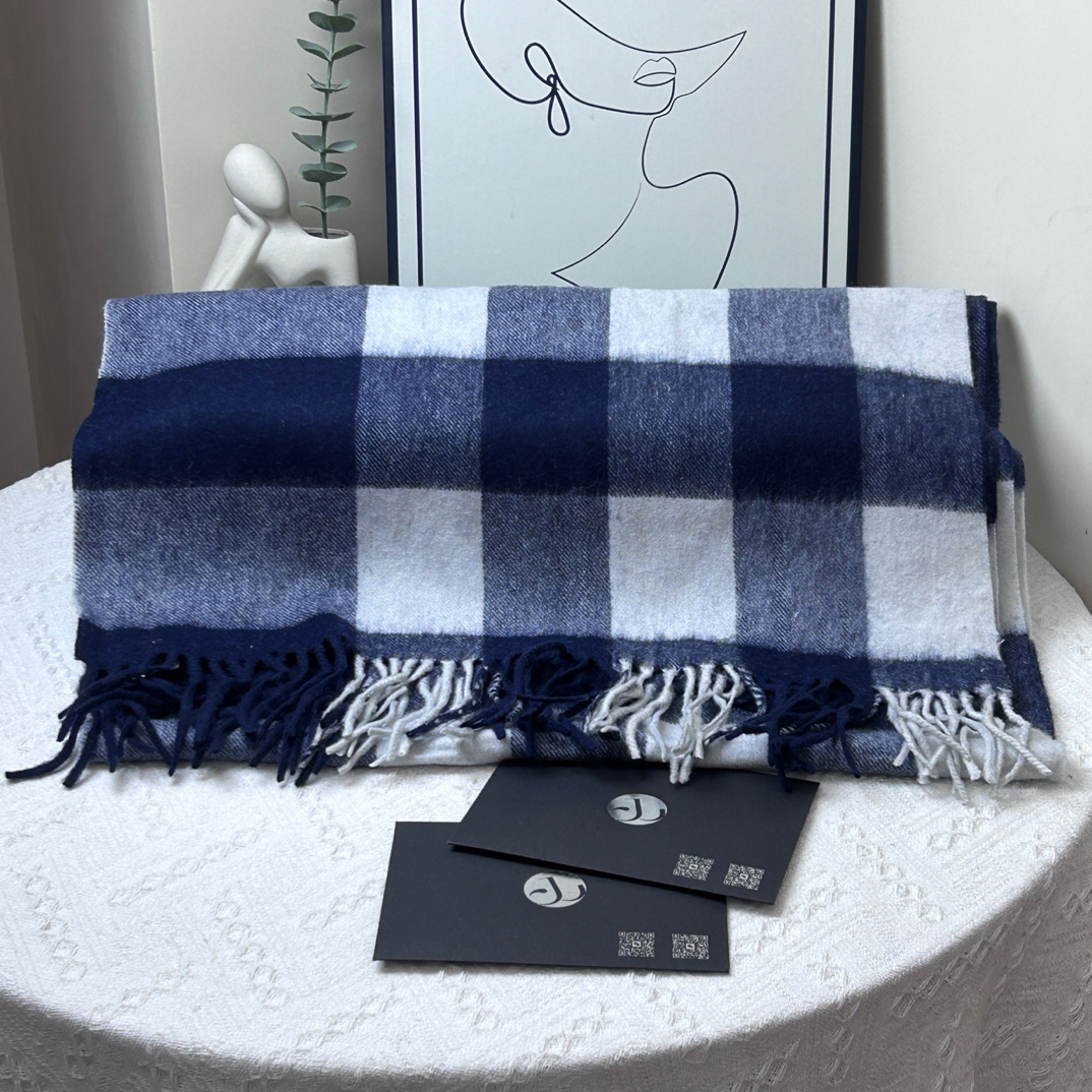 95新 BURBERRY/博柏利 格纹围巾蓝/JW8160