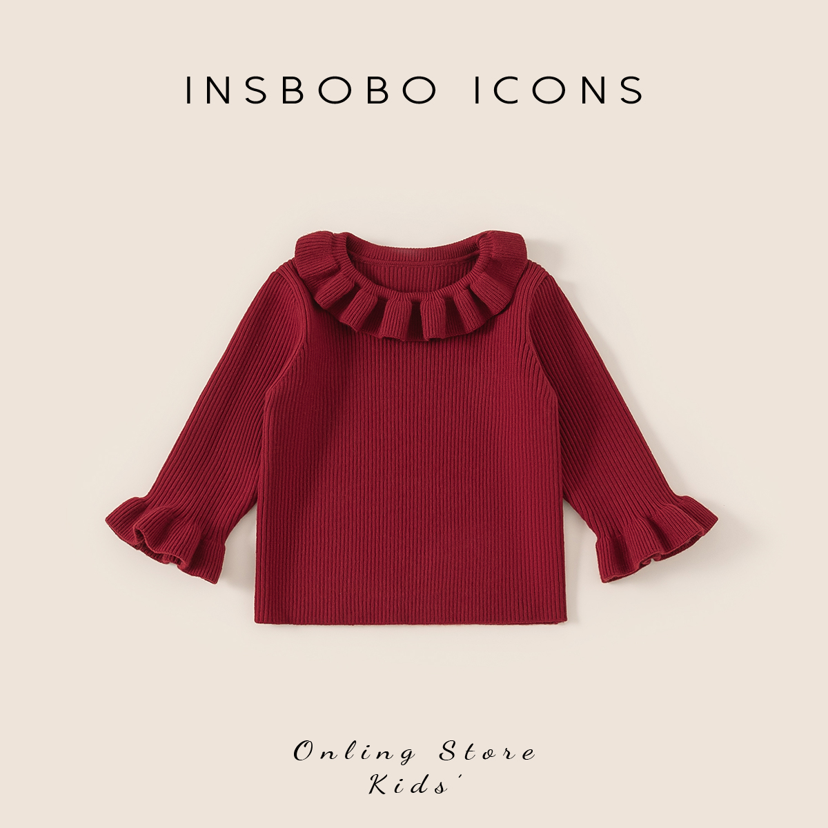 【专属】INSbobo儿童韩版红色年服女宝毛衣花边圆领套头毛衣DY25409