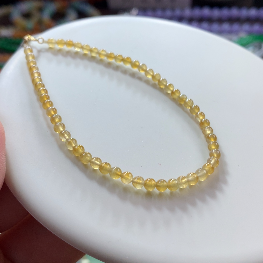 翡翠手链未镶嵌翡翠高冰冰黄翡小米珠卡3+