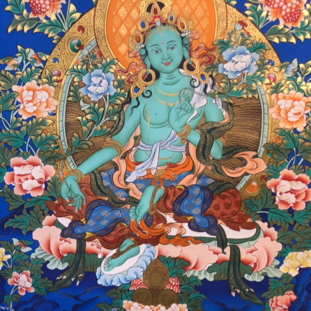 纯手绘绿度母唐卡60*45厘米左右