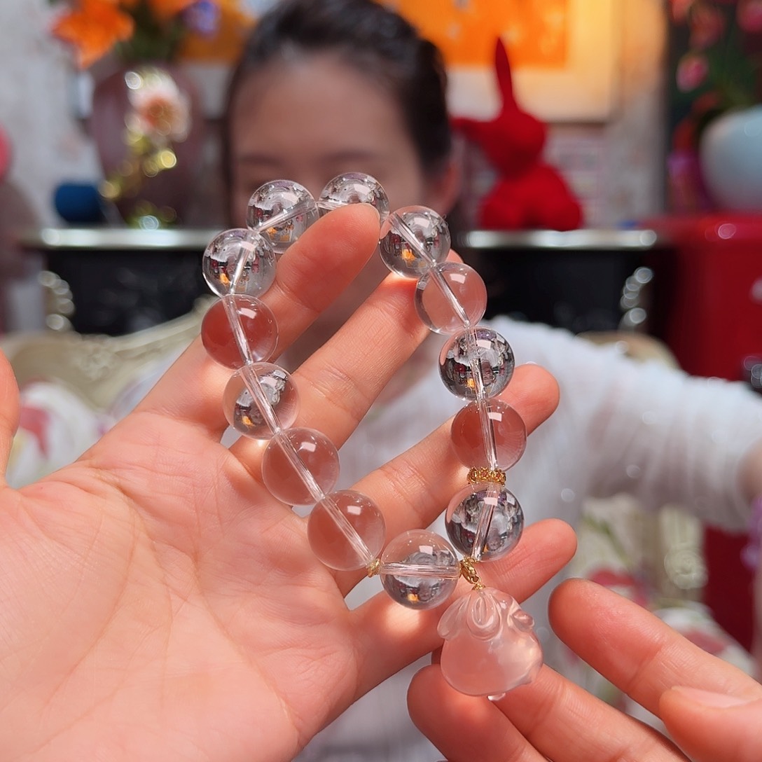 水晶手串18K金镶嵌手串