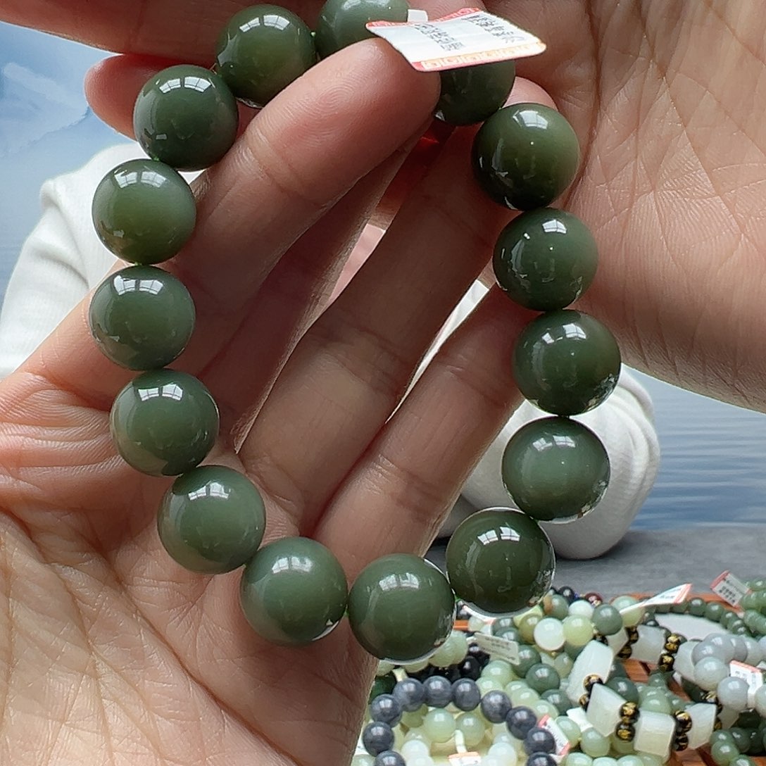 和田玉手链未镶嵌14沙枣青