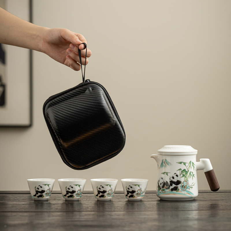 当代 便携式旅行茶具陶瓷功夫茶壶户外泡茶快客杯羊脂玉白瓷套装