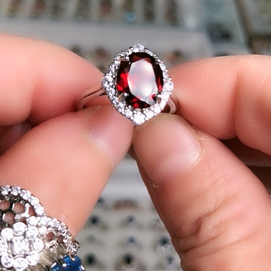 石榴石戒指银S925镶嵌