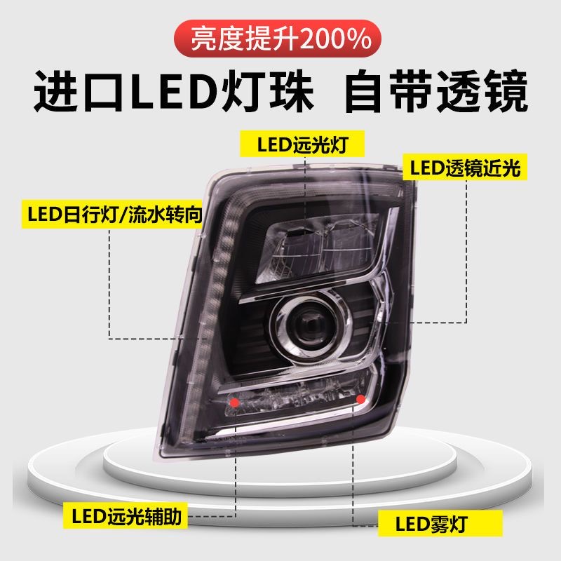 陕汽德龙X5000前大灯总成超亮LED透镜前照灯原厂配件改装前杠大灯