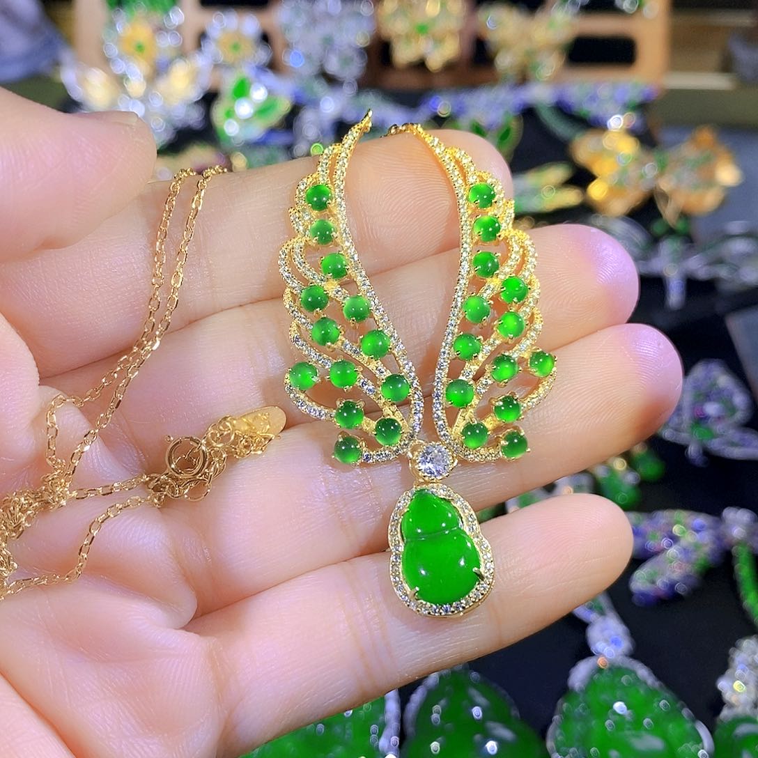 吊坠(不含链)银S925镶嵌翡翠