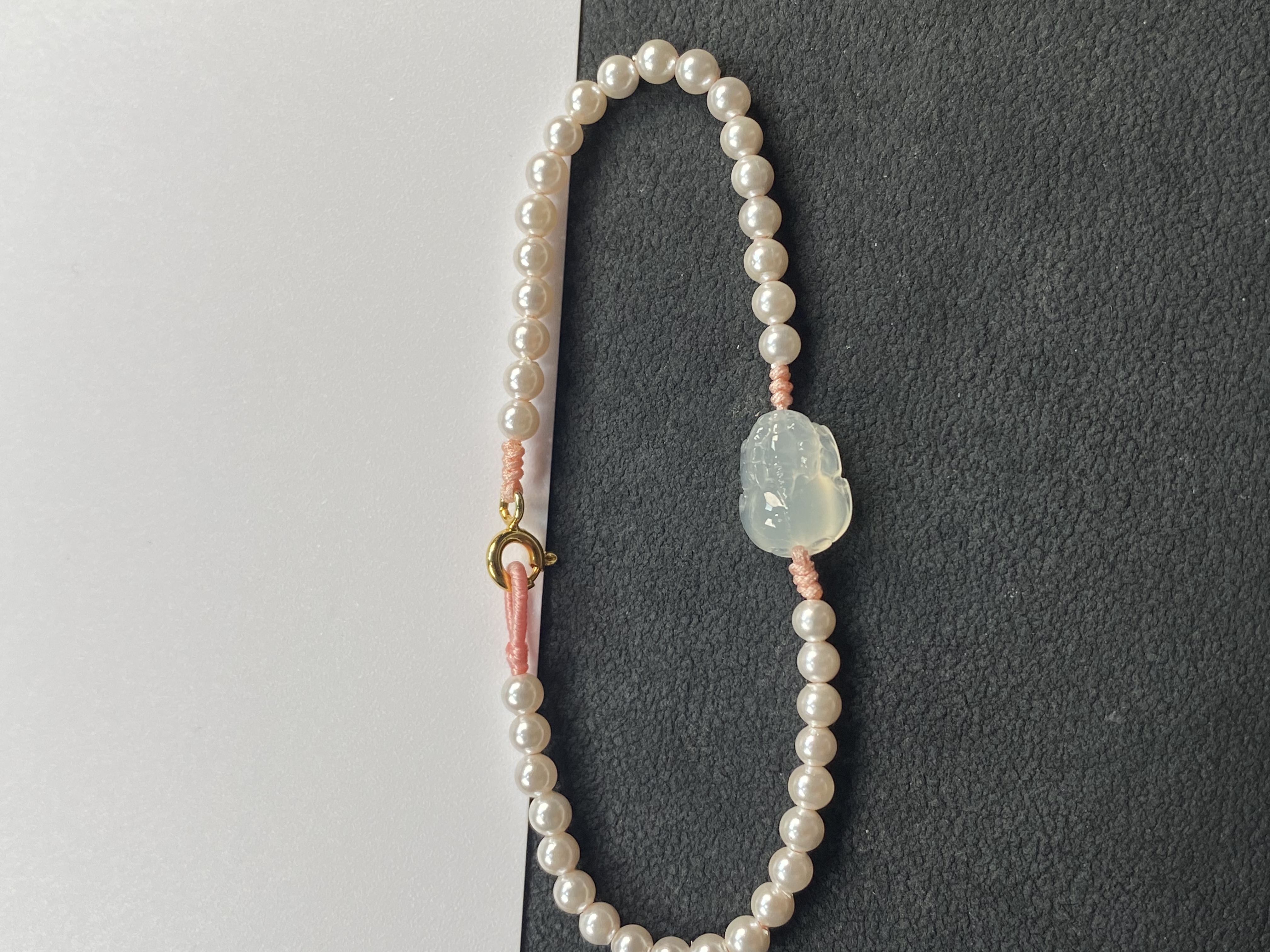 纯天然翡翠A货冰种白月光貔貅串珠手链手围15厘米