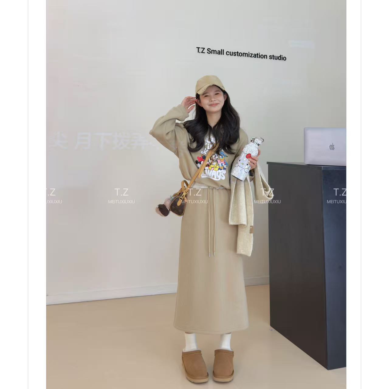 【婷子定制】~150小个子改版冬款韩系米奇印花加绒卫衣套装D2827